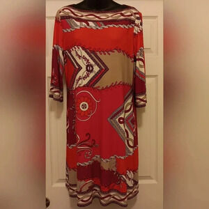 Harold's Shift Dress Pink Red Boat Neck